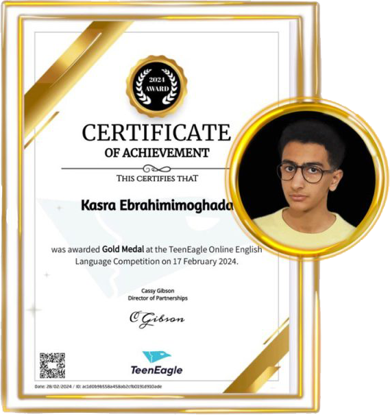 Kasra Ebrahim Moghadam 16-year-old teenager Gold medalist from world competitions Teen Eagle 2023