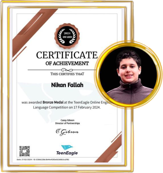 Nikan Falah 13-year-old teenager Bronze medalist from the world championships Teen Eagle 2023